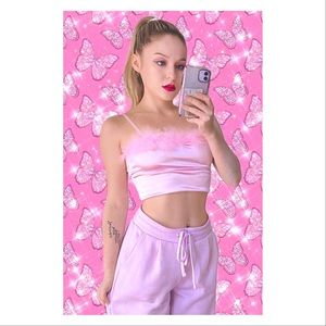 Y2K EARLY 2000s PINK FEATHER BOA TANK TOP